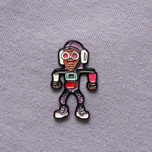 A soft enamel pin of Deltron, from the animated series Craig of the Creek.